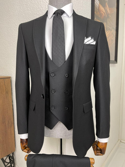 Blake Black Patterned Slim Fit Suit