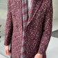 Denver Claret Red Patterned Double Breasted Slim Fit Coat