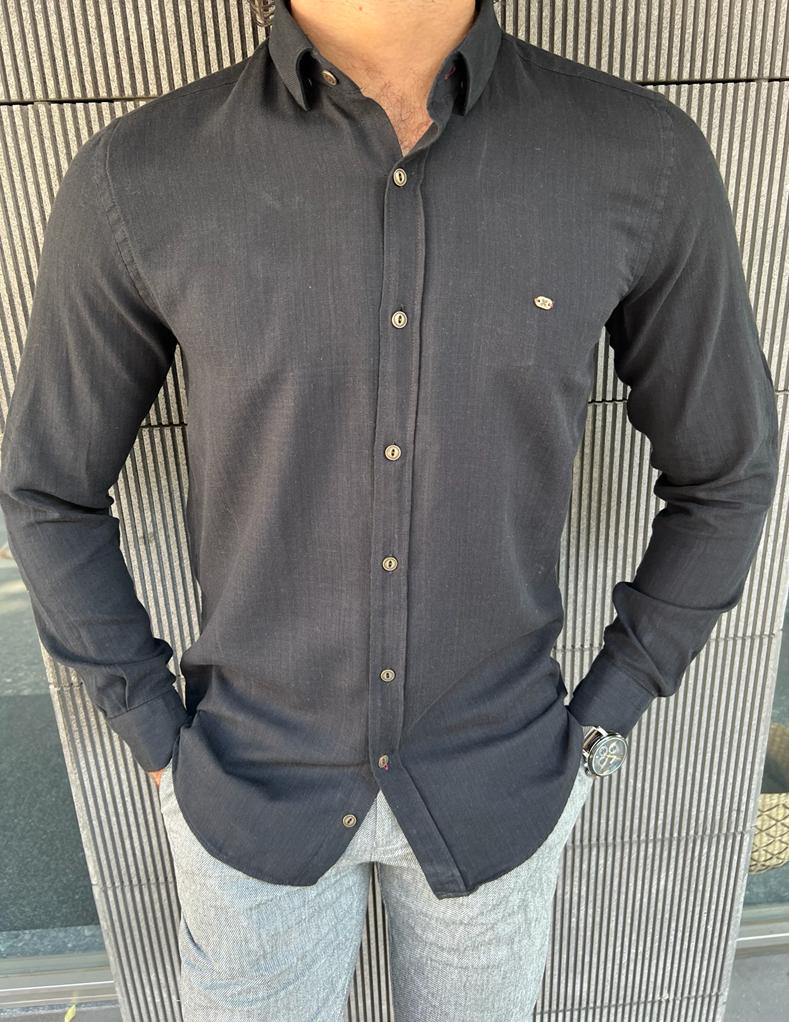 Leno Black Slim Fit Shirt