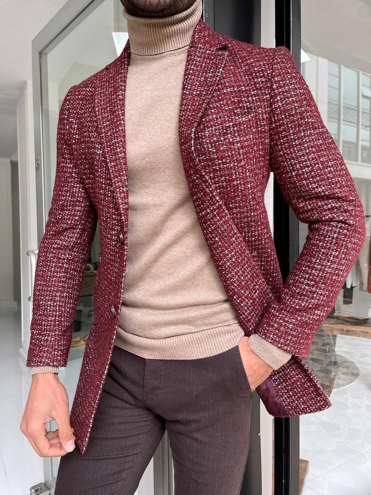 Hamilton Claret Red Patterned Slim Fit Coat