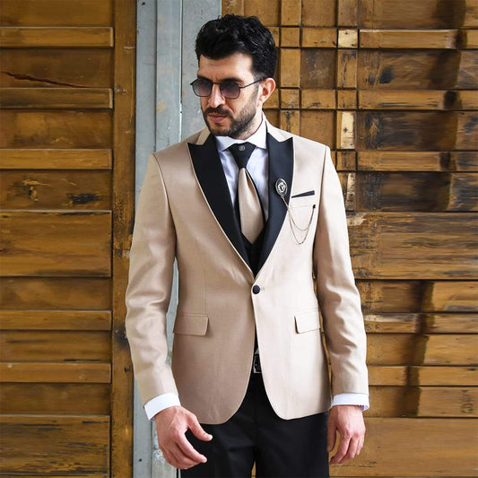 Marna Beige Slim Fit Tuxedo Suit