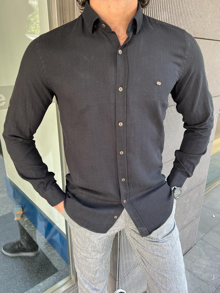 Leno Black Slim Fit Shirt