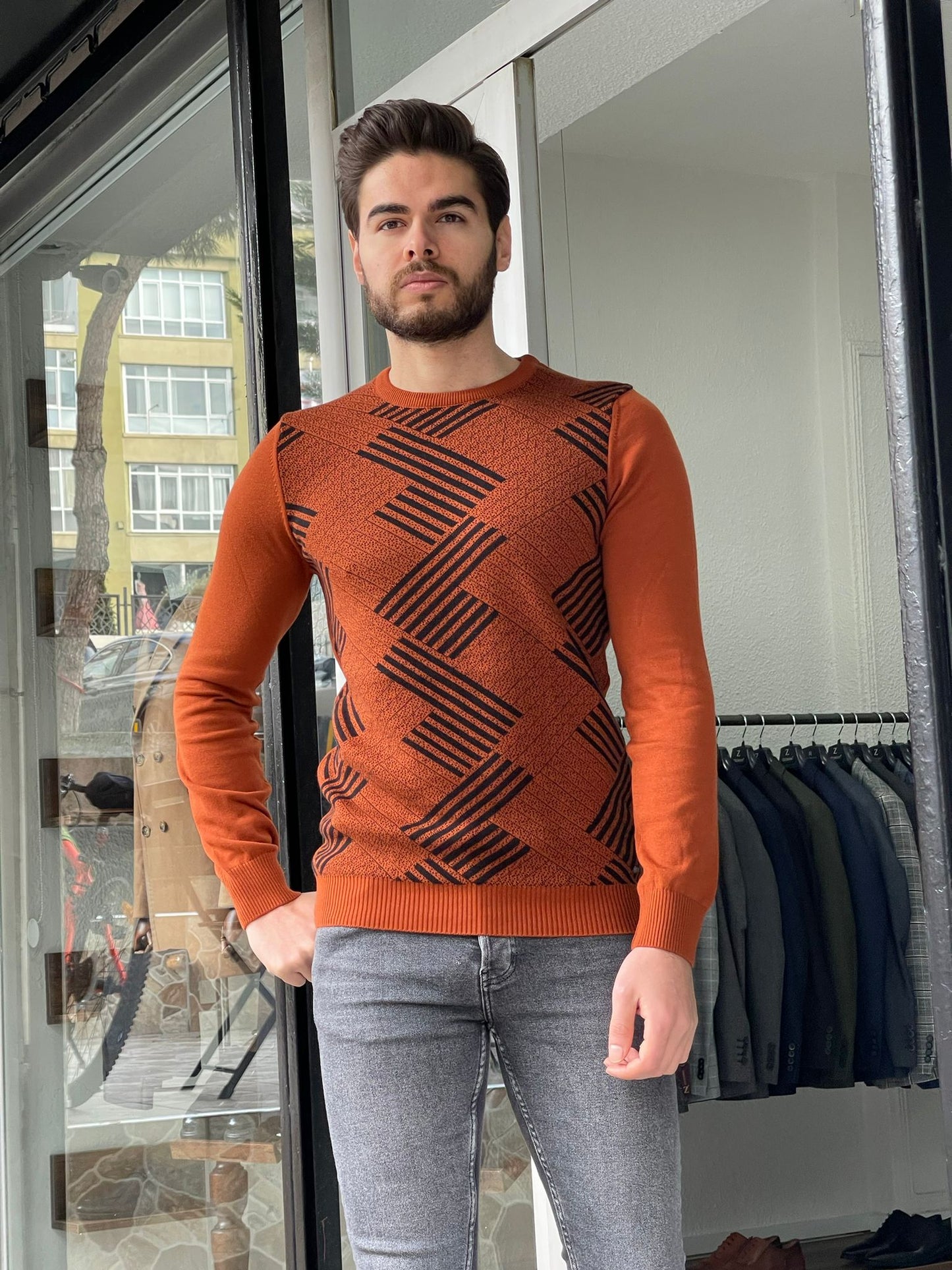 Tucson Tile Patterned Slim Fit Sweater