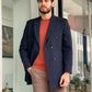 Denver Navy Blue Double Breasted Slim Fit Coat