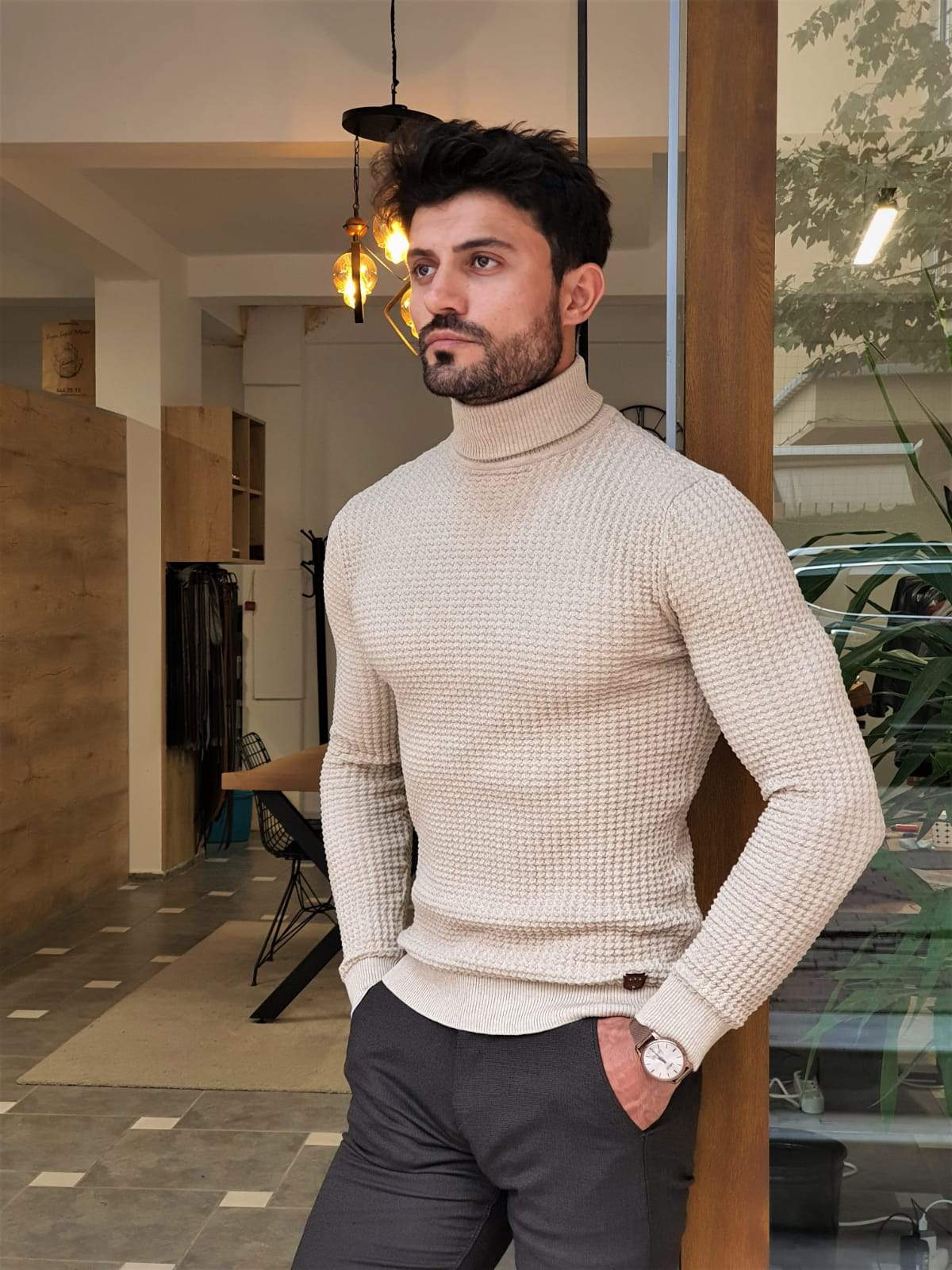 Lucca Beige Turtleneck Knitwear