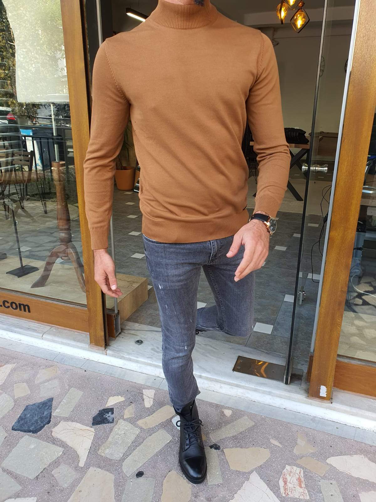 Aachen Brown Slim Fit Sweater