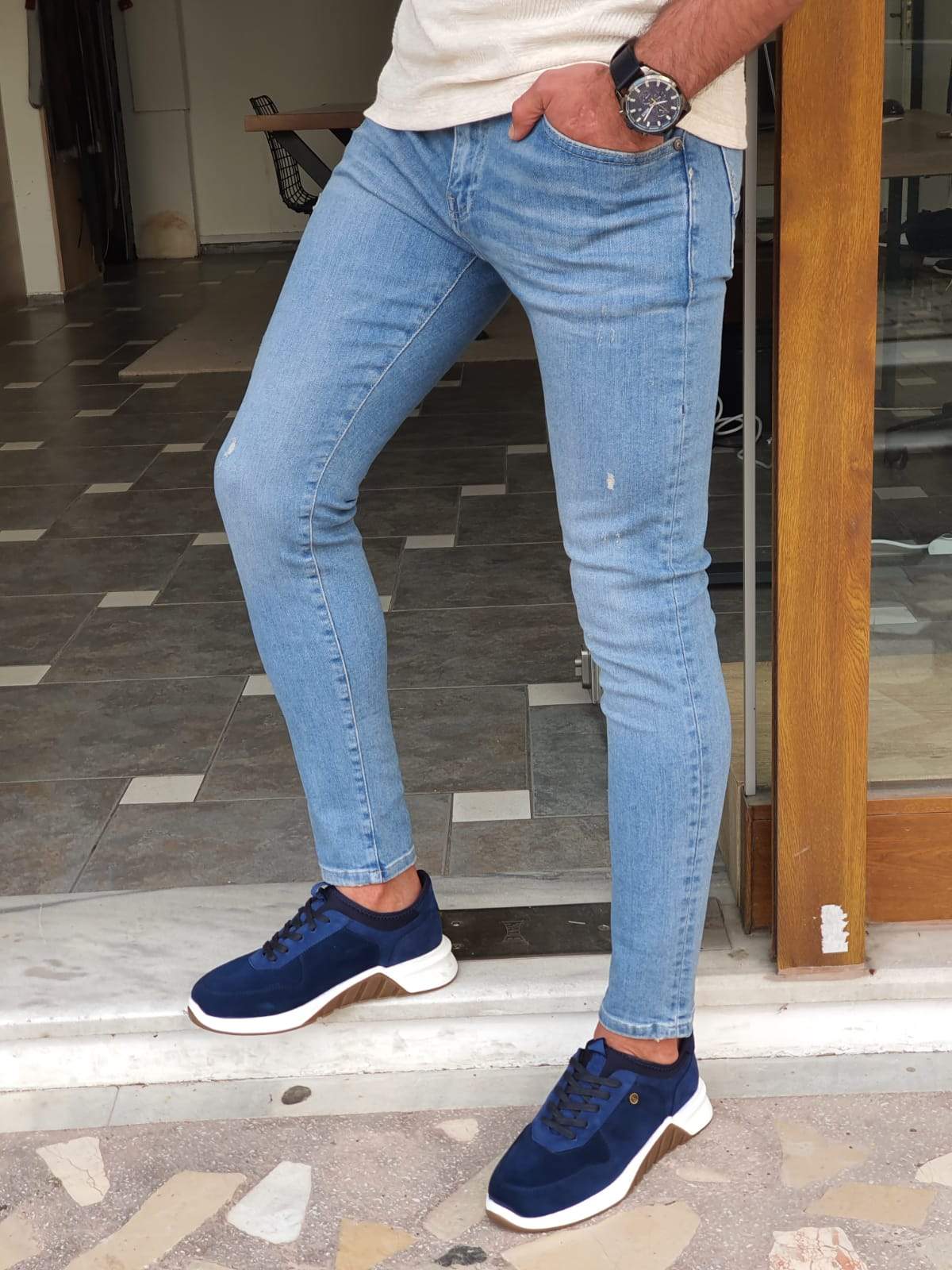 Elmore Blue Ripped Slim Fit Jeans