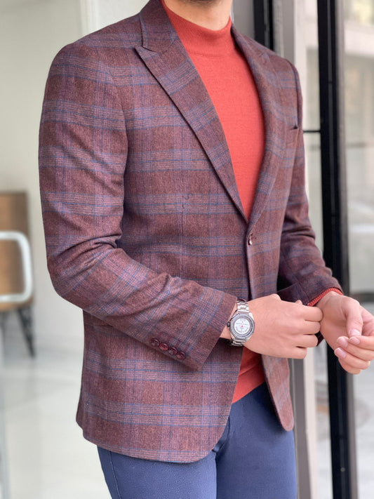 Orlando Tile Plaid Slim Fit Blazer