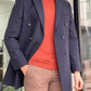 Denver Navy Blue Double Breasted Slim Fit Coat