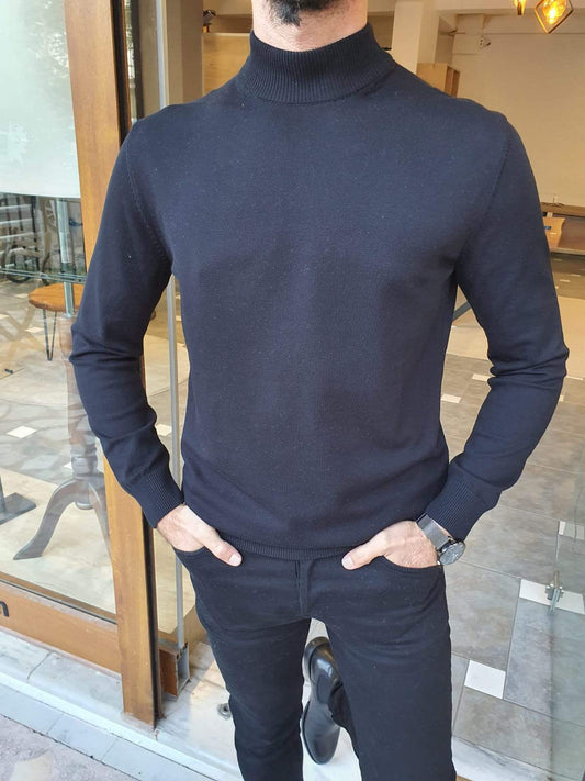 Aachen Black Slim Fit Sweater