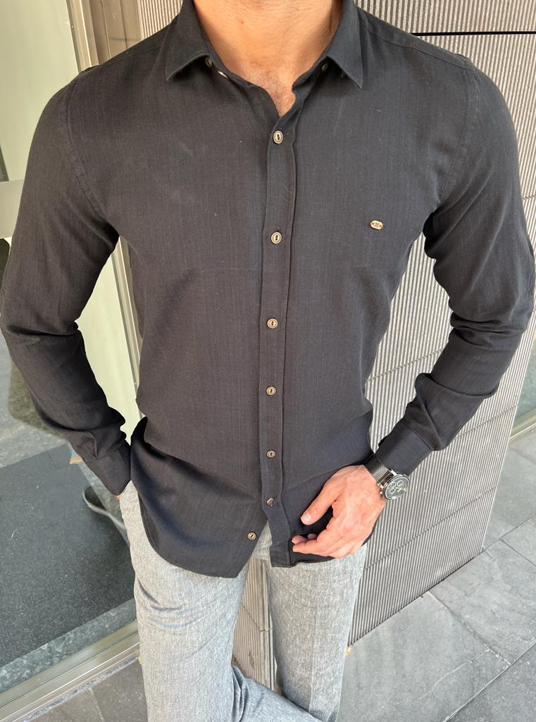 Leno Black Slim Fit Shirt