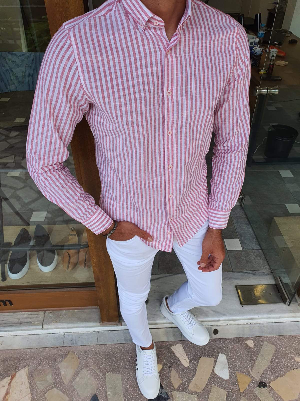 Guarda Red Striped Slim Fit Shirt