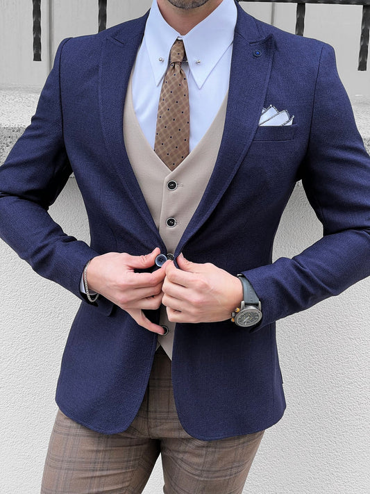 Paolo Navy Blue Slim Fit Blazer