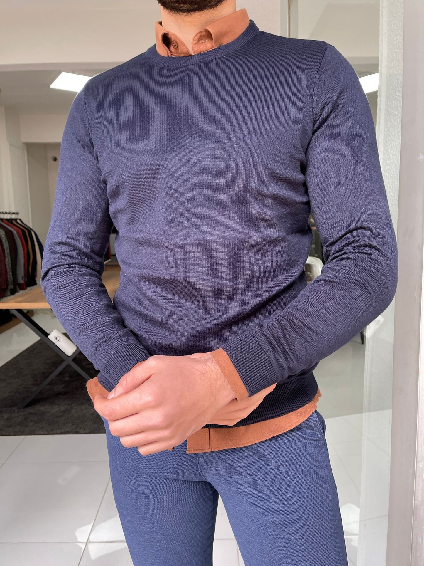 Jake Navy Blue Slim Fit Sweater